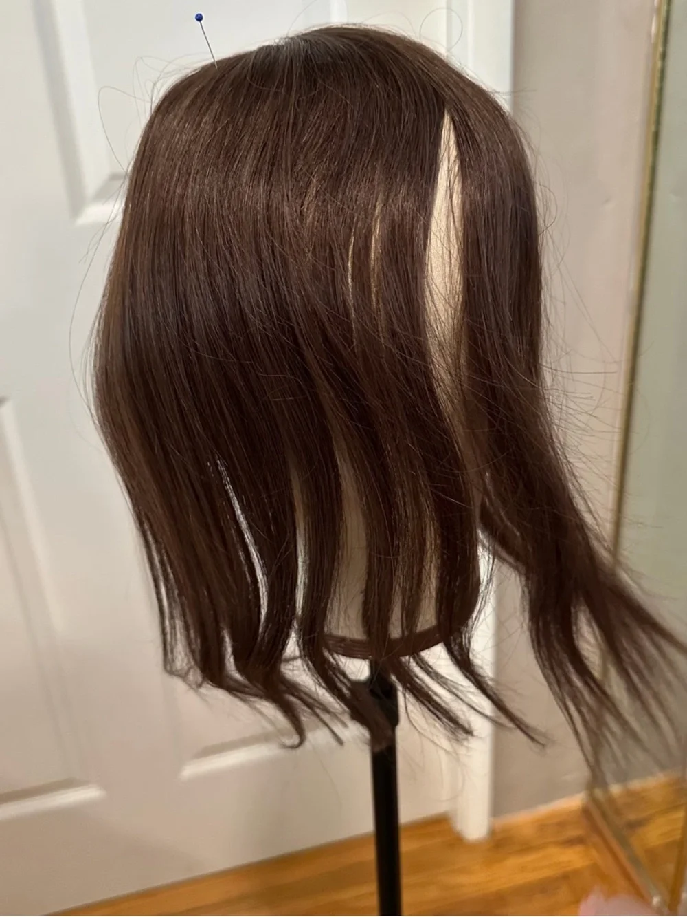 12” Dark Brown Human‎ Hair Topper Side Part #TE2